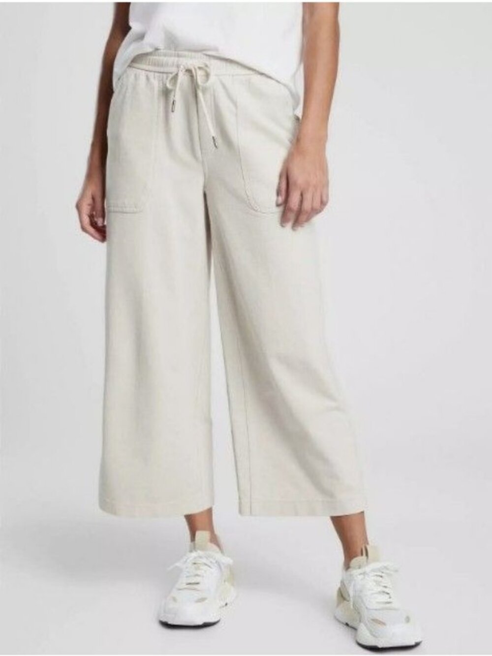 Athleta Farallon Heathered Wide Crop Pants Cream White Women's Size 22
